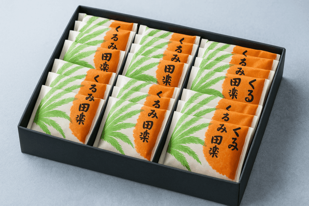 「宮崎の銘菓くるみ田楽の詰め合わせセットイメージ。お土産や贈り物にも人気でした。