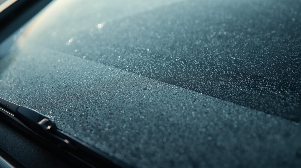 ガラスに火山灰がうっすら積もった画像