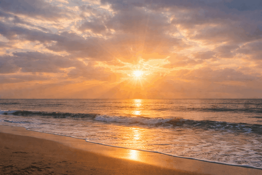 晴れた朝は、計算どおりの時刻に太陽が姿を見せやすくなります。
水平線や山の向こうから昇る光は、はっきりとした始まりの合図です。