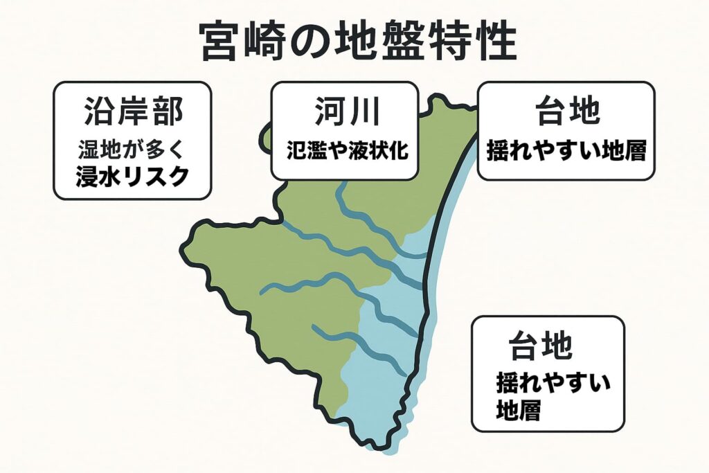 宮崎で災害に強い工務店の選び方｜耐震・耐風の基準｜宮崎は災害リスクが重なる地域画像-宮崎の地盤の特性
