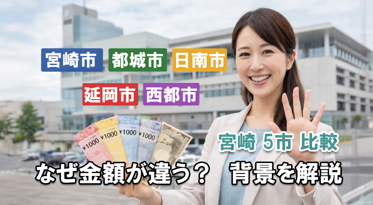 宮崎市・都城市・延岡市・西都市・日南市 商品券5市比較｜金額が違う理由を解説アイキャッチ画像