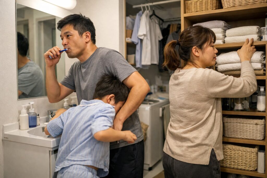 宮崎で「ランドリールーム動線」がうまい工務店の探し方ー家族がぶつかっている画像