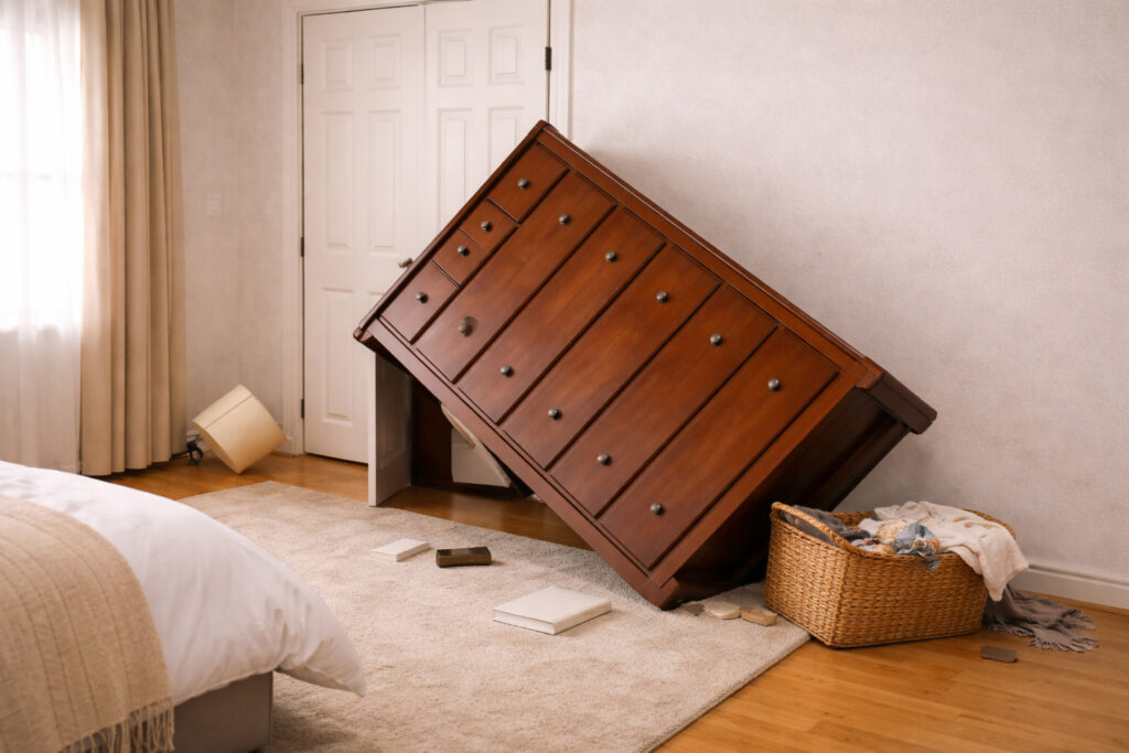 南海トラフ地震「10％」の本当の意味｜寝室のタンスが命を奪う理由【建築士監修】ータンスが倒れて入口を塞いでしまう