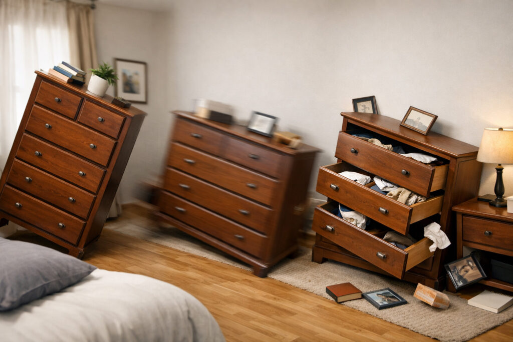 南海トラフ地震「10％」の本当の意味｜寝室のタンスが命を奪う理由【建築士監修】ータンスが動く画像