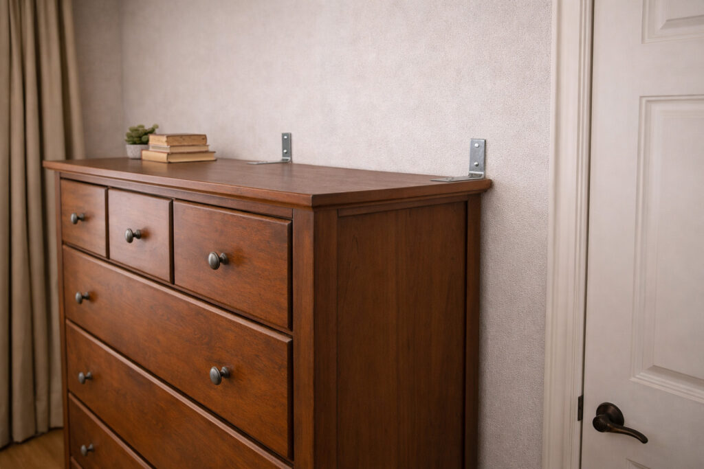 タンスを壁と固定する