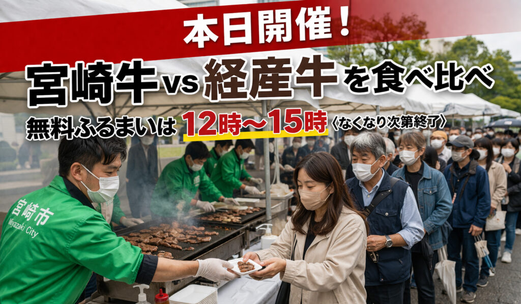 【本日開催】宮崎牛VS経産牛を食べ比べ｜無料ふるまいは何時まで？推し肉決定戦【宮崎市】｜ほんみや宮崎ー画像1