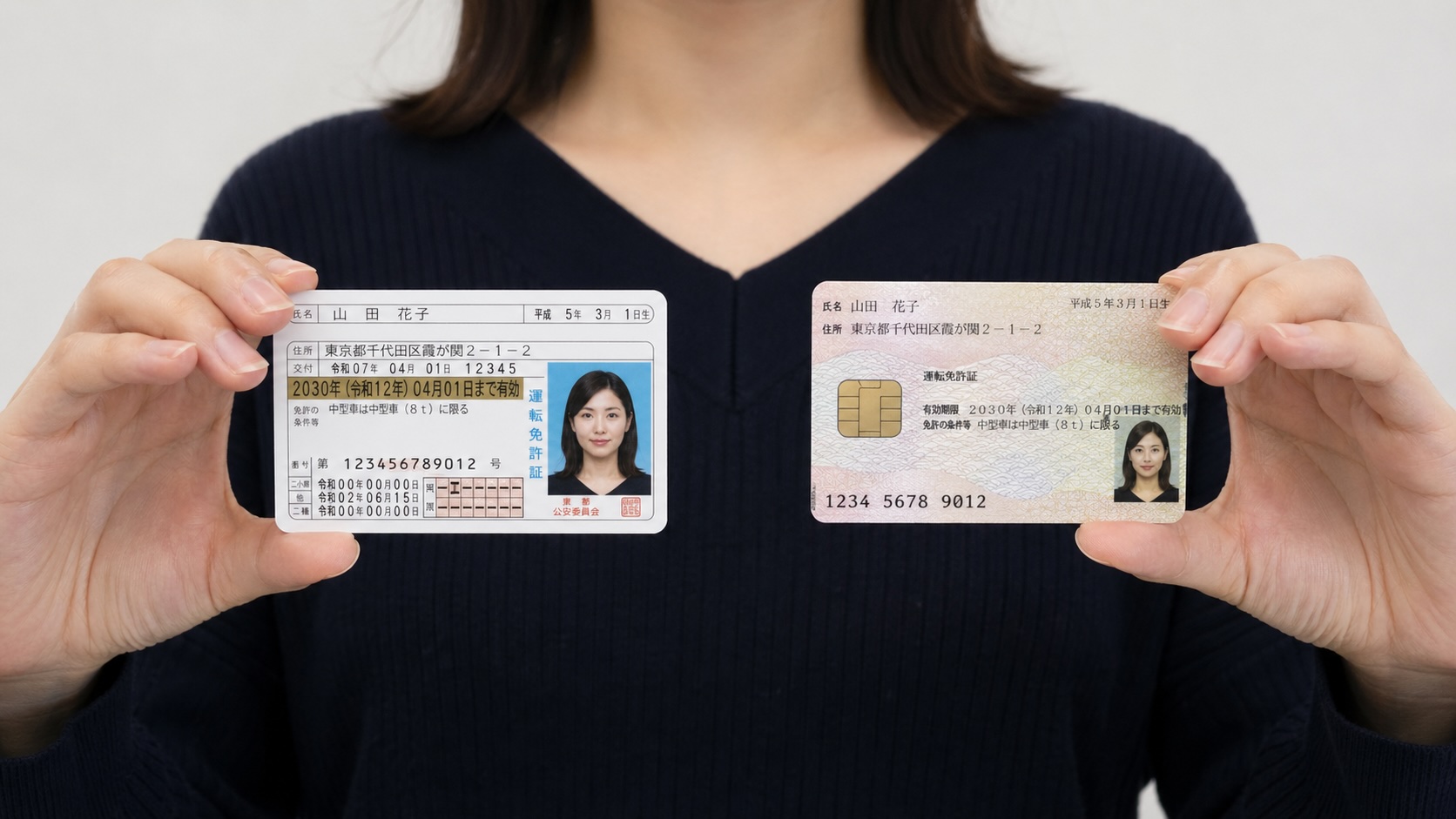 2枚持ちとは、従来の運転免許証と、免許情報が記録されたマイナ免許証の両方を持つ形です。