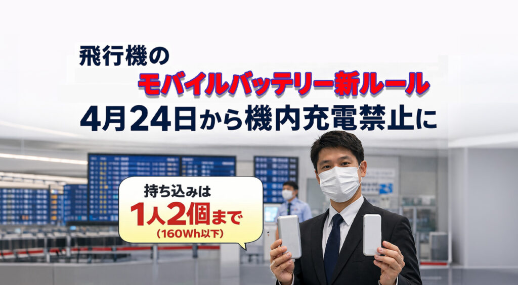 飛行機のモバイルバッテリー新ルール　4月24日から機内充電禁止にーアイキャッチ画像