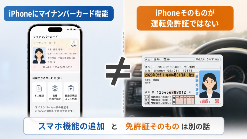 iPhoneに入れたマイナンバーカード(マイナ免許証）では運転できない