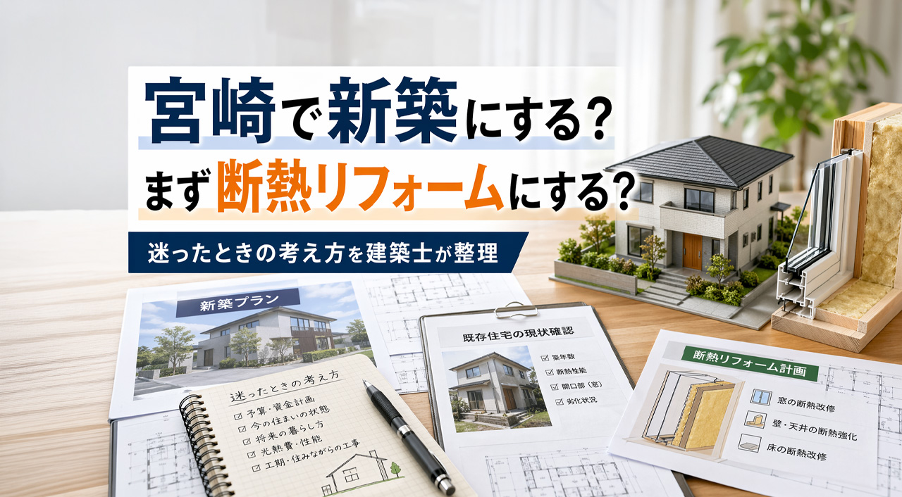 宮崎で新築にする？まず断熱リフォームにする？迷ったときの考え方を建築士が整理ーアイキャッチ画像