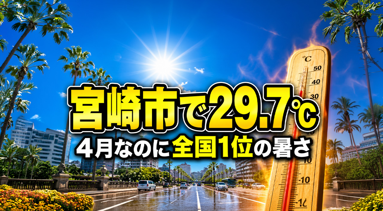 宮崎市で29.7℃　4月なのに全国1位の暑さ　県内各地も29℃台に!｜ほんみや宮崎