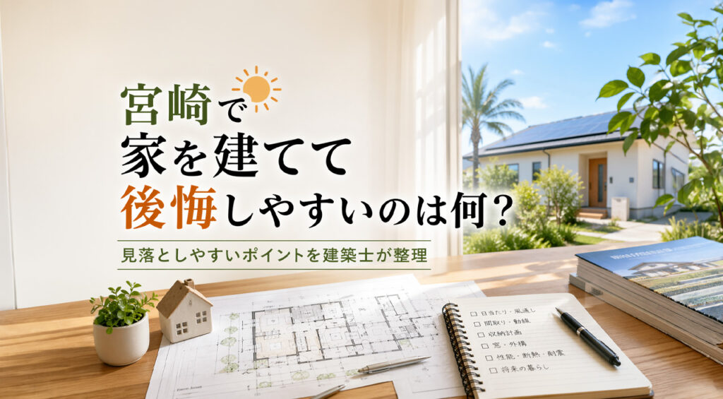 宮崎で家を建てて後悔しやすいのは何？見落としやすいポイントを建築士が整理｜ほんみや宮崎ーアイキャッチ画像