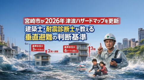 宮崎市が2026年津波ハザードマップを更新。建築士・耐震診断士が教える垂直避難の判断基準ーアイキャッチ画像