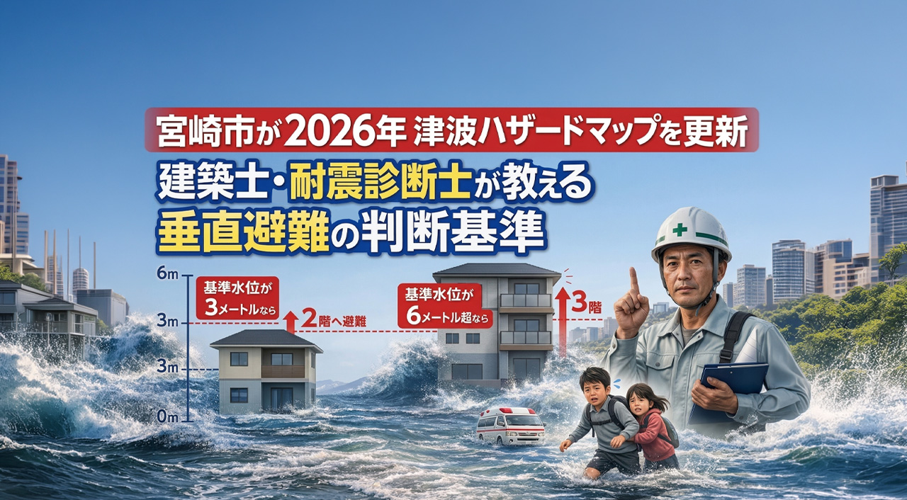 宮崎市が2026年津波ハザードマップを更新。建築士・耐震診断士が教える垂直避難の判断基準ーアイキャッチ画像
