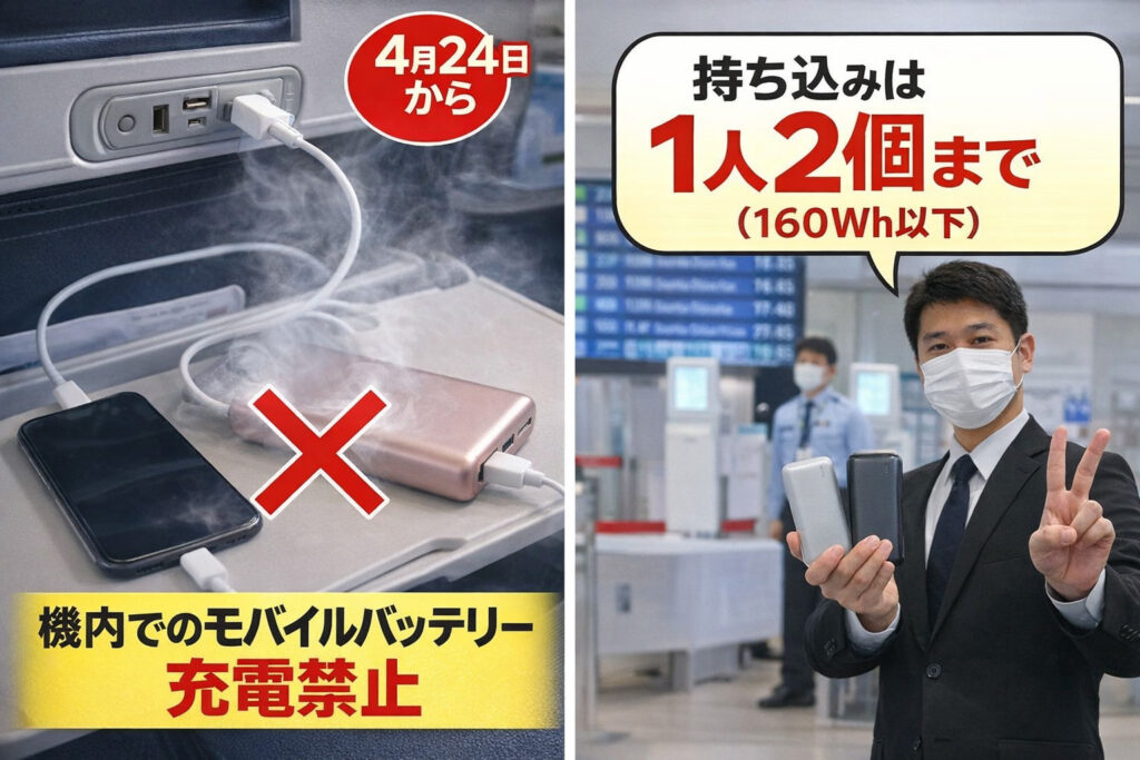 飛行機のモバイルバッテリー新ルール　4月24日から機内充電禁止にー画像1