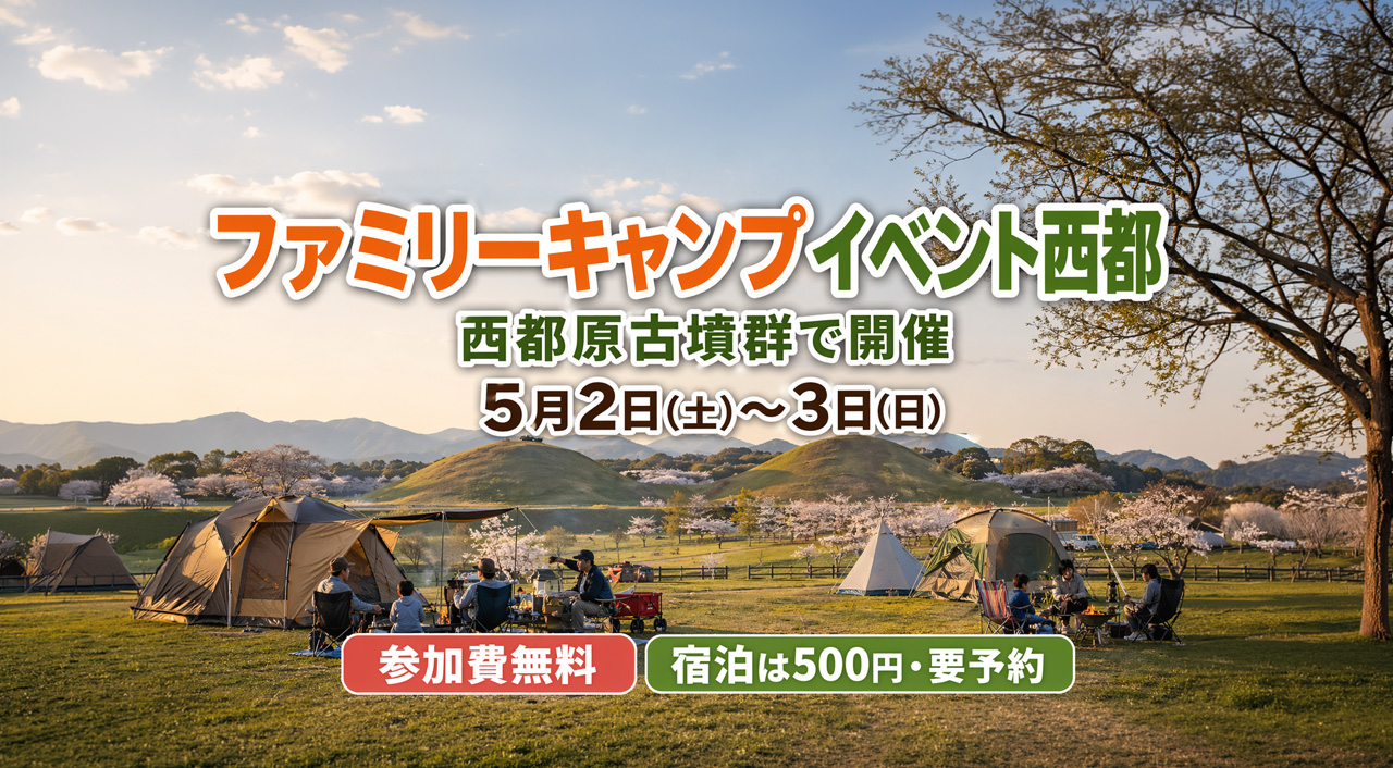 【西都市】西都原古墳群で「ファミリーキャンプイベント西都」開催へ　5月2日・3日、参加費無料で宿泊は500円｜ほんみや宮崎