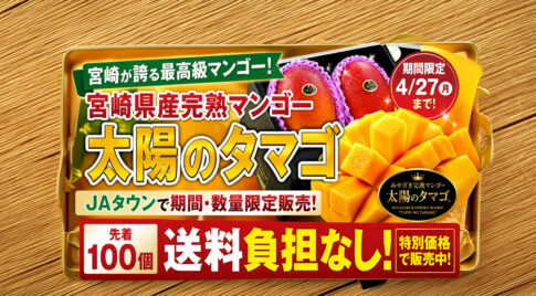 宮崎県産完熟マンゴー「太陽のタマゴ」が期間限定販売！先着100個は送料負担なしーアイキャッチ画像