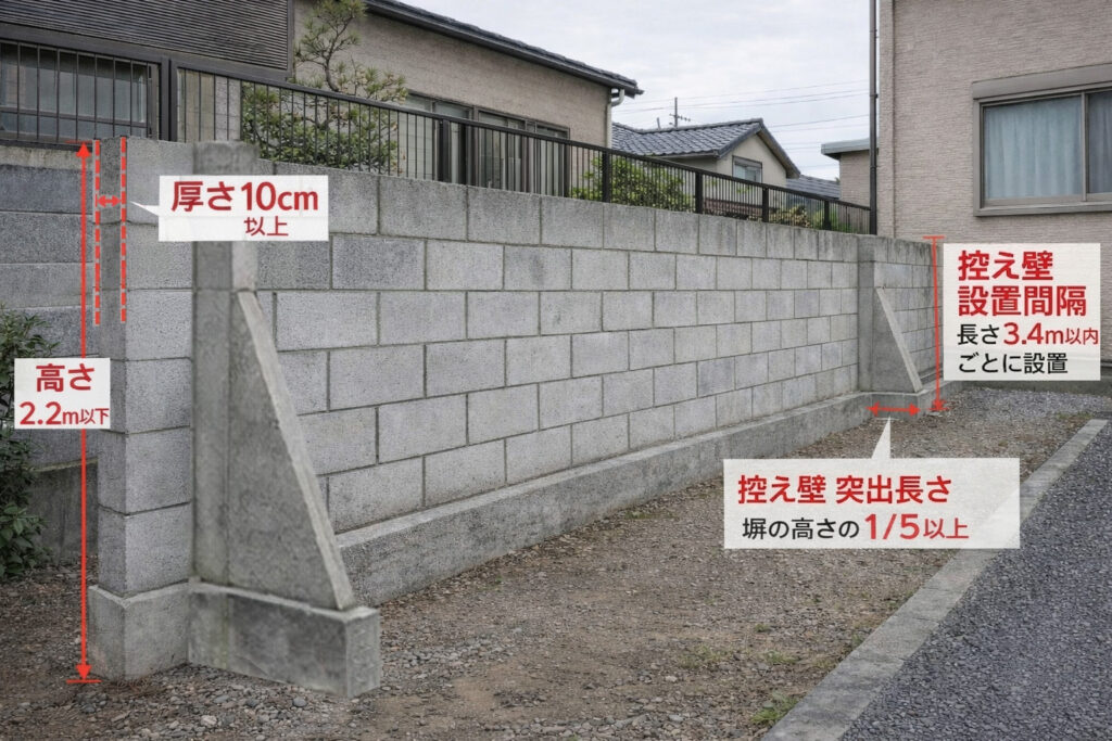 コンクリート塀の詳細ー画像