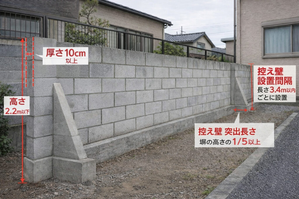 コンクリート塀の詳細ー画像