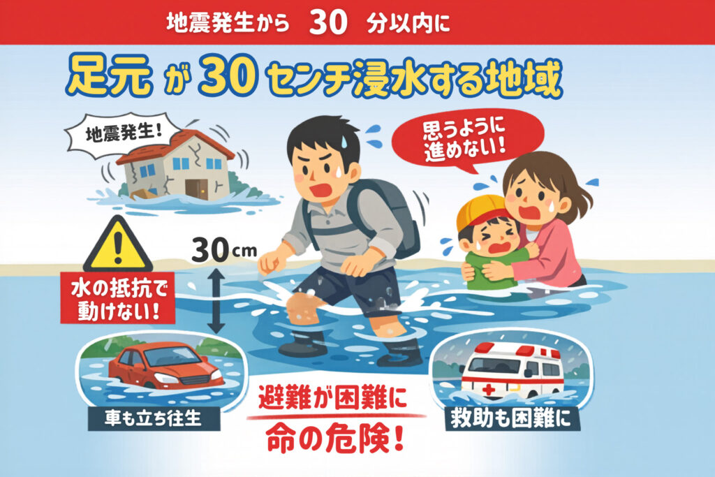 宮崎市ハザードマップー地震から30分以内に浸水