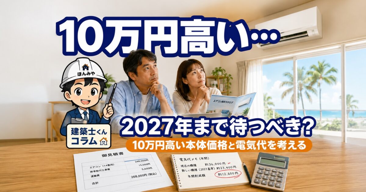 エアコン買い替えは2027年まで待つべき？10万円高い本体価格と電気代を建築士目線で考える｜ほんみや