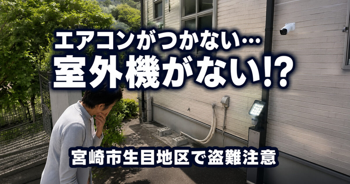 宮崎市生目地区でエアコン室外機の盗難被害　「エアコンがつかない」と思ったら確認したいこと｜ほんみや宮崎