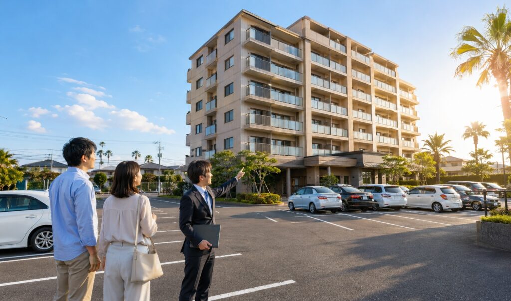 マンションを選ぶなら、駐車場の確認は必須です。宮崎では日差しの強さも重要です。