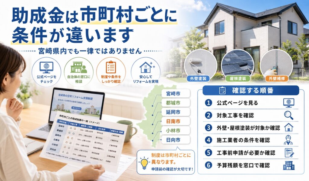 助成金は宮崎県内でも市町村ごとに条件が違います