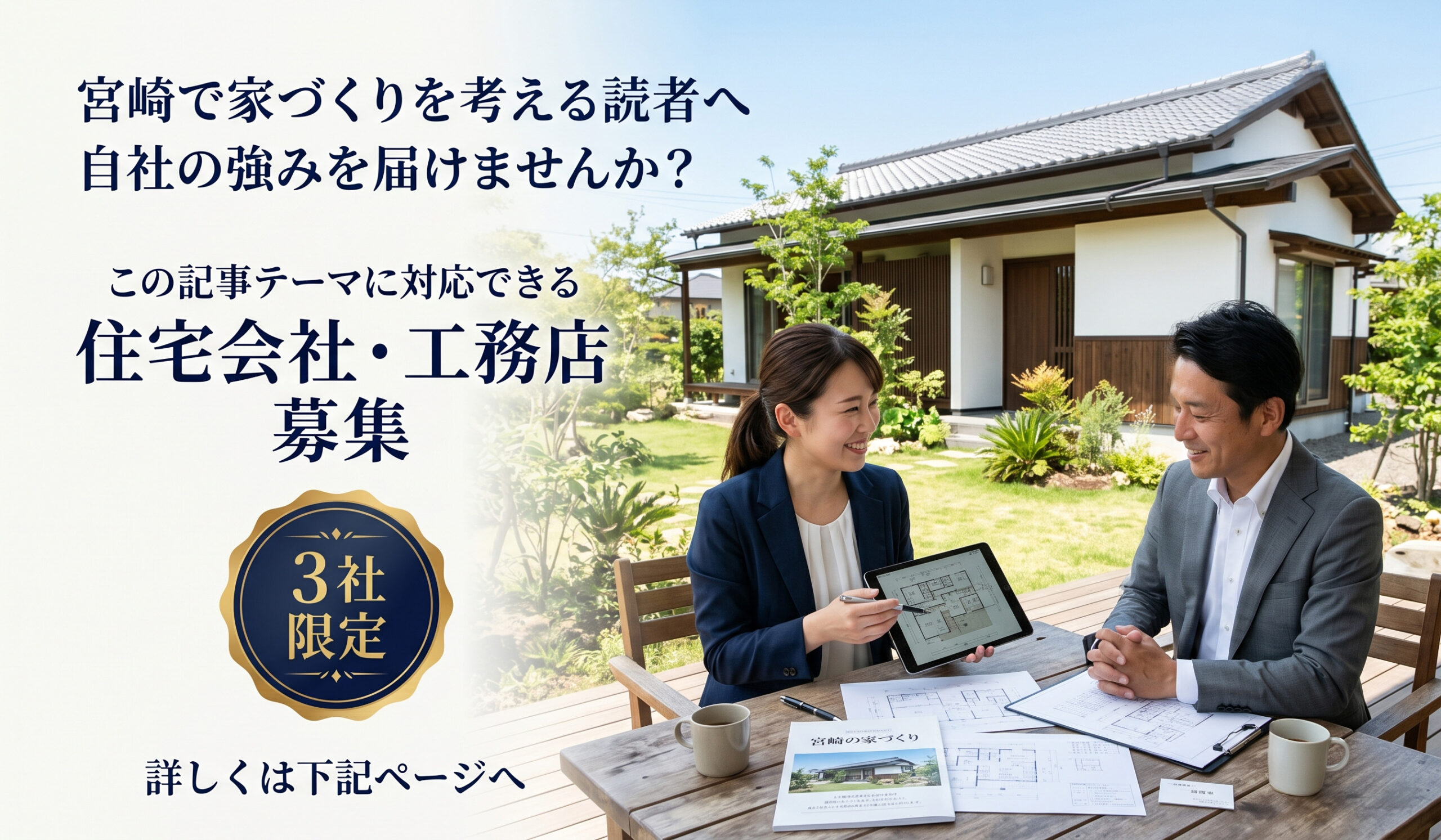 宮崎で家づくりを考える読者へ 自社の強みを届けませんか 住宅会社・工務店募集 3社限定