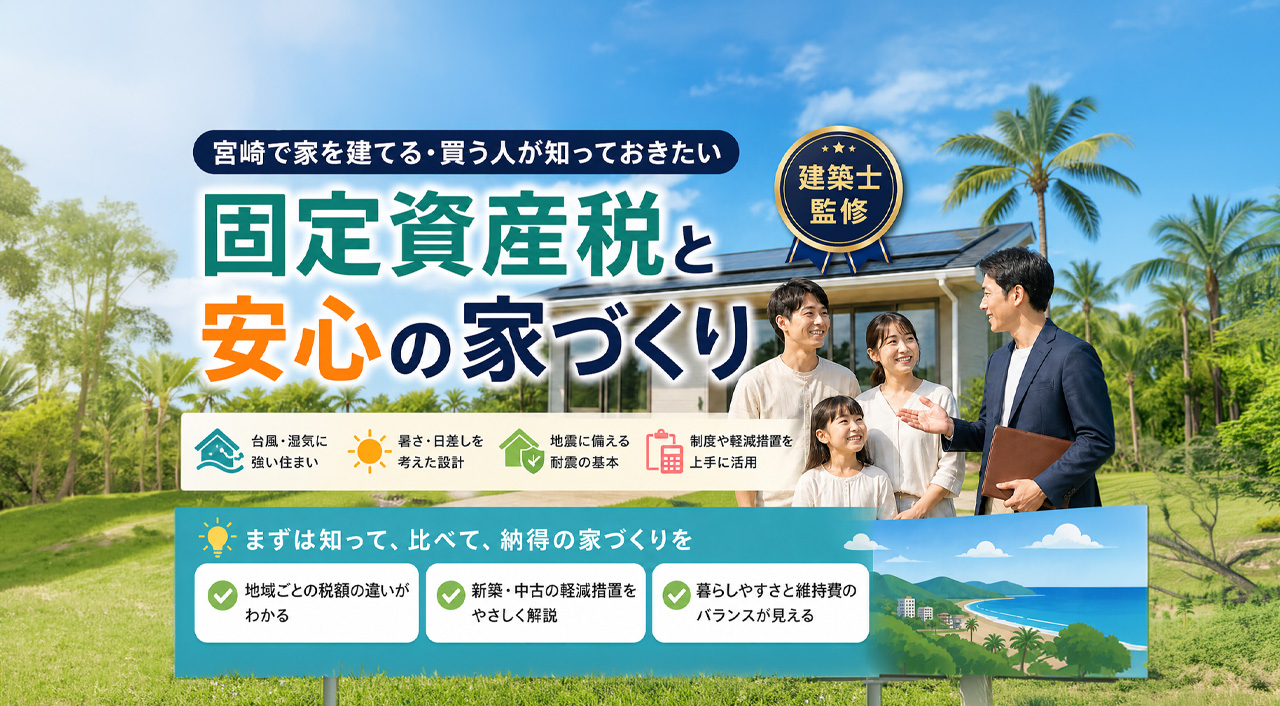 宮崎で注文住宅を建てると固定資産税はどう変わる？平屋・設備・太陽光・地域差を建築士が整理ーアイキャッチ画像
