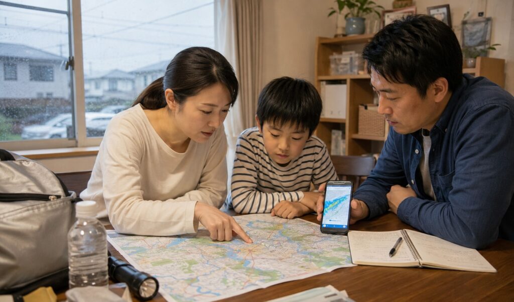 レベル2は、避難先や避難経路を確認する段階です。
