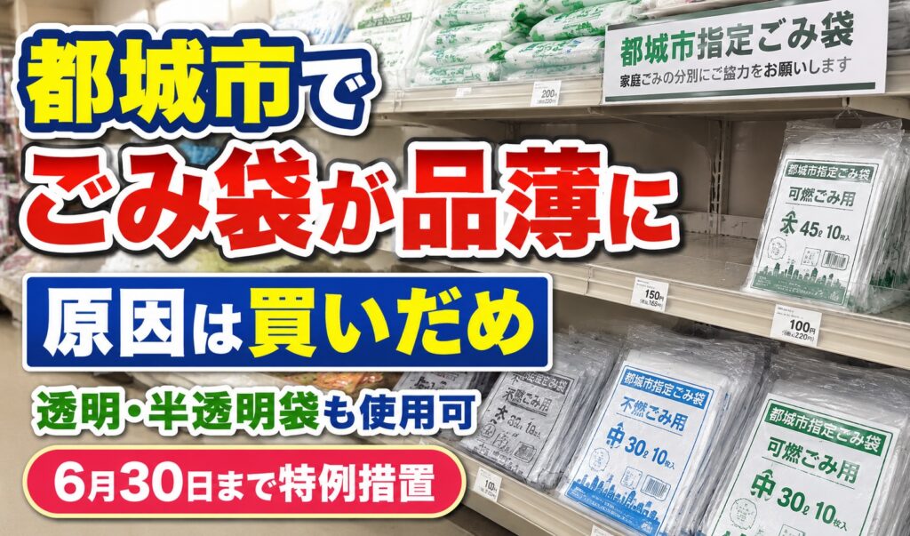 宮崎・都城市で指定ごみ袋が買えない！｜6月30日まで透明・半透明袋でごみ出し可能に｜ほんみや宮崎