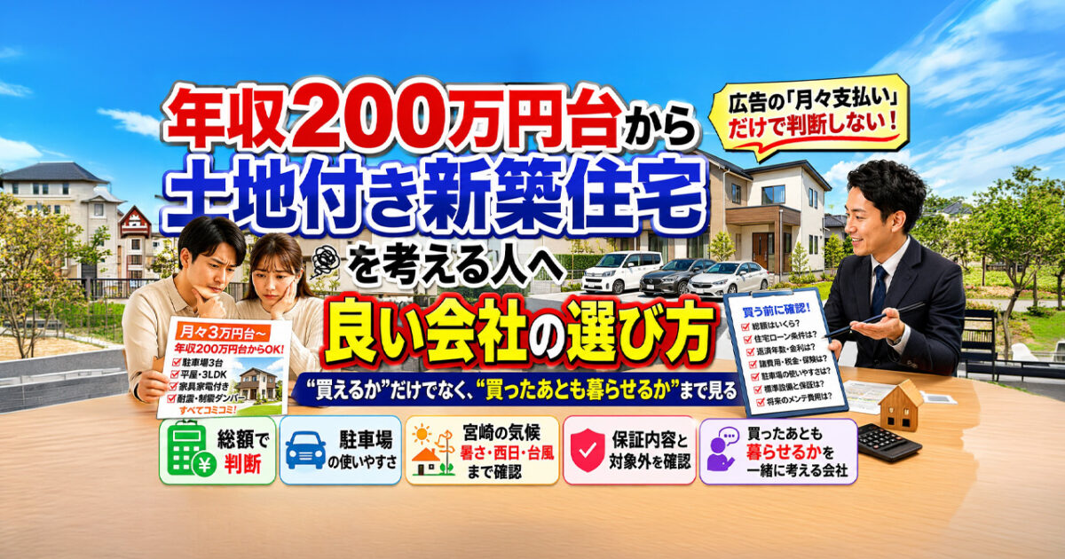 宮崎で年収230万円から新築建売住宅は買える？土地付き建売を選ぶ前に確認したいこと｜ほんみや宮崎