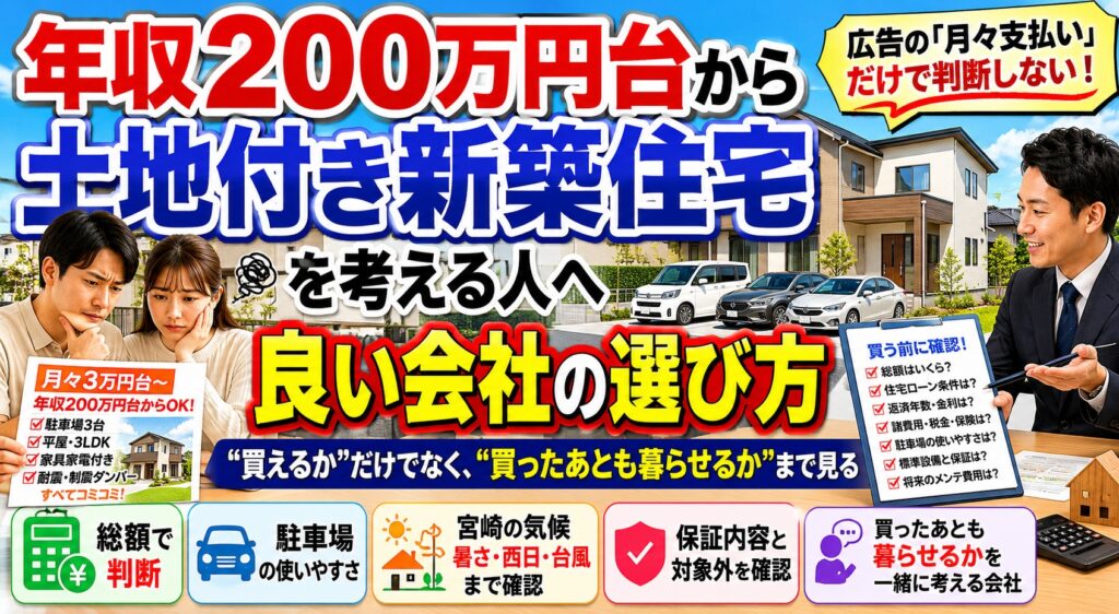 宮崎で年収230万円から新築建売住宅は買える？土地付き建売を選ぶ前に確認したいこと｜ほんみや宮崎