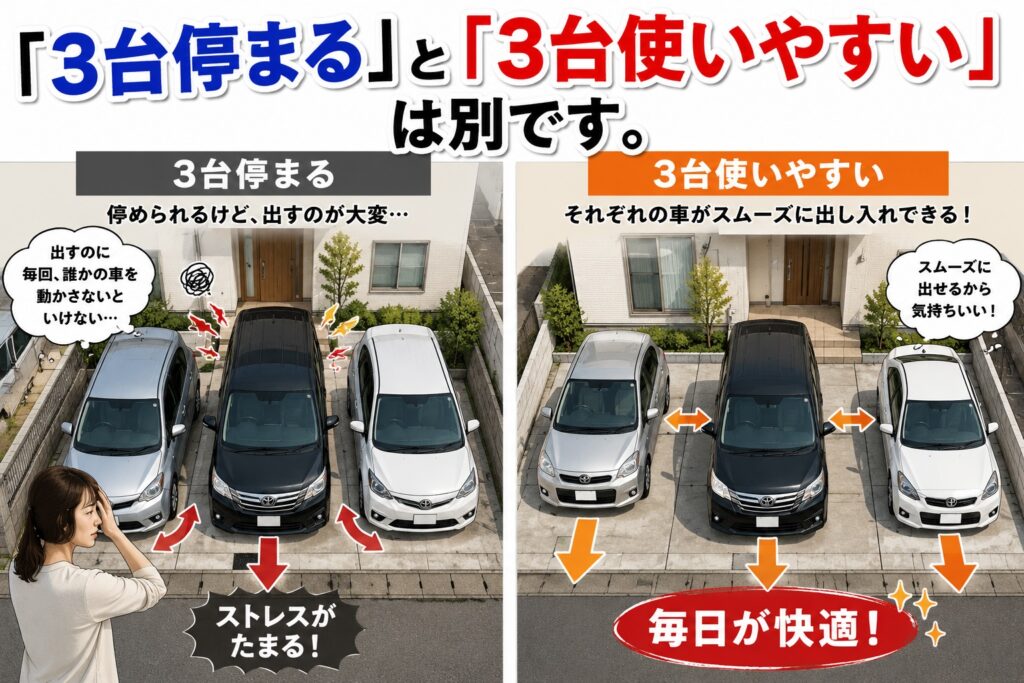 3台停まると3台使いやすいの違い