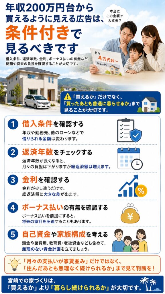 年収200万円台から買えるように見える広告は、条件付きで見るべきです