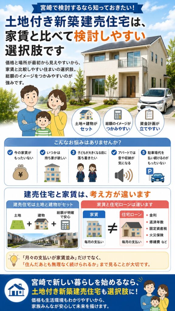宮崎で土地付き新築建売住宅は、家賃と比べて検討しやすい選択肢です
