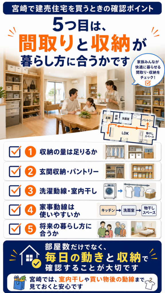 5つ目は、間取りと収納が暮らし方に合うかです