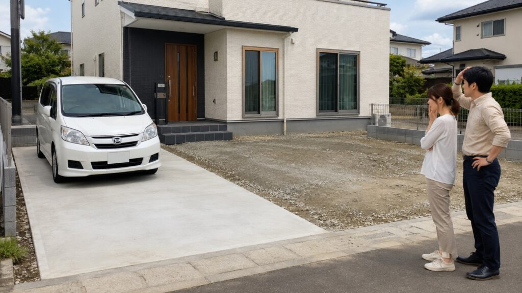 駐車場の土間コンクリートが一部だけ。