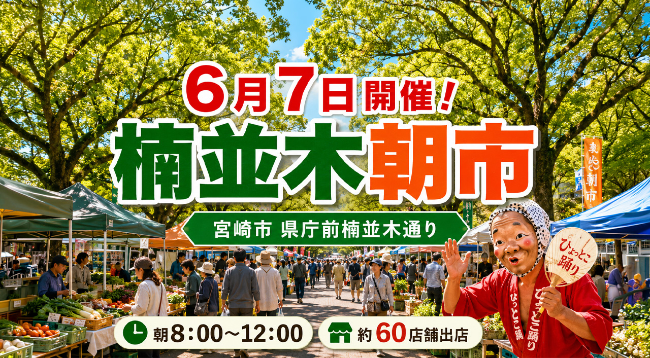 宮崎市で第431回「いっちゃが宮崎 楠並木朝市」開催　6月7日は県庁前楠並木通りへ｜ほんみや宮崎