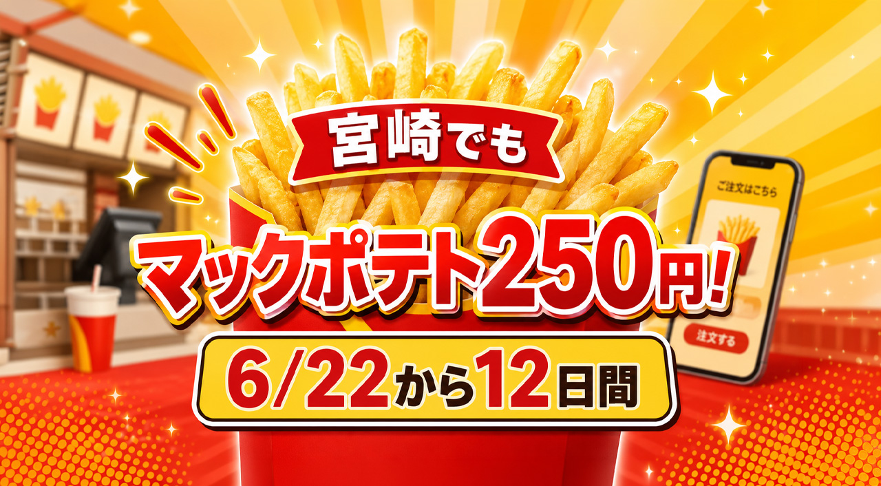 宮崎でもマックポテトM・Lが250円に！今日からから12日間限定｜ほんみや宮崎