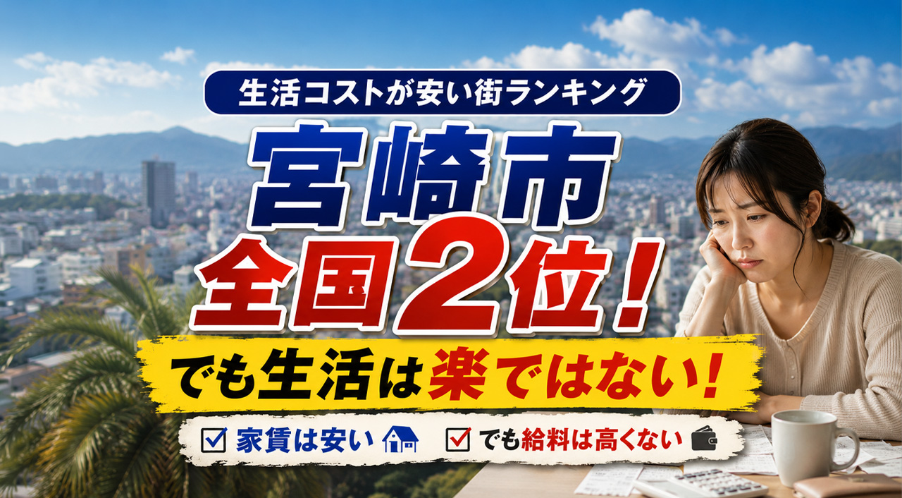 宮崎市が全国2位！【生活コストが安い街ランキングで高評価】でも楽ではない!｜ほんみや宮崎