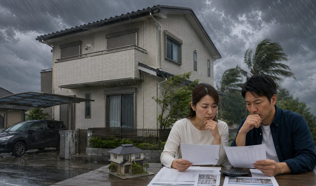 台風・雨対策
宮崎は台風や強い雨の影響を受けやすい地域です。
屋根、外壁、雨どい、シャッター、カーポートなどは、将来の修繕費にも関わります。
住宅ローンをギリギリまで借りると、こうした修繕に備える余裕がなくなることがあります。