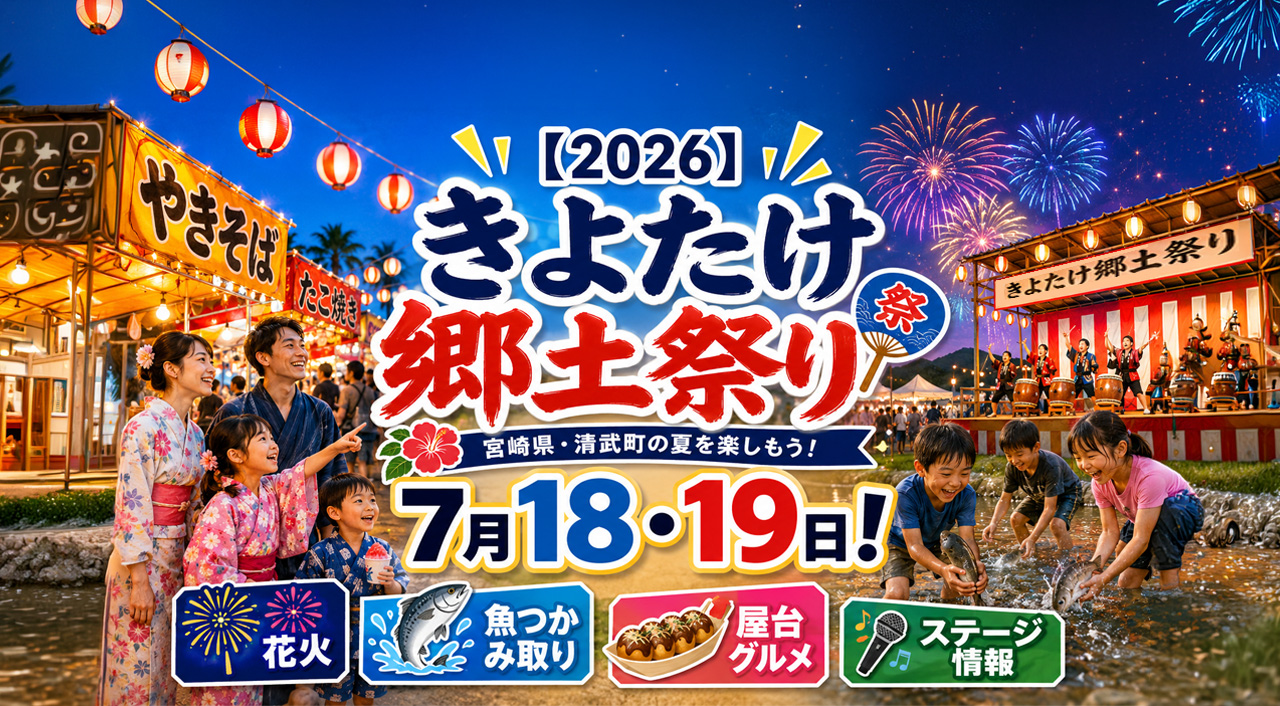 【2026】きよたけ郷土祭りは7月18・19日！花火・魚つかみ取り・ステージ情報｜ほんみや宮崎