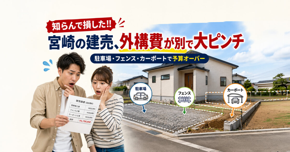 知らんで損した!! 宮崎の建売、外構費が別で大ピンチ。駐車場・フェンス・カーポートで予算オーバー｜ほんみや宮崎