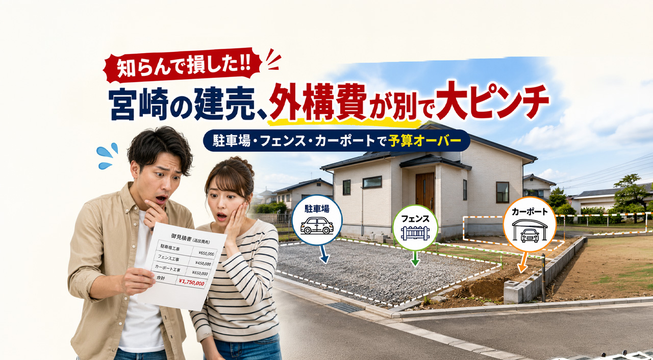 知らんで損した!! 宮崎の建売、外構費が別で大ピンチ。駐車場・フェンス・カーポートで予算オーバー｜ほんみや宮崎
