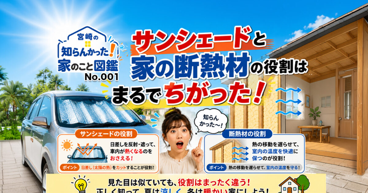 知らんかった！家のこと図鑑 No.001｜車のサンシェードと住宅の断熱材は役割がまるで違った！｜ほんみや宮崎