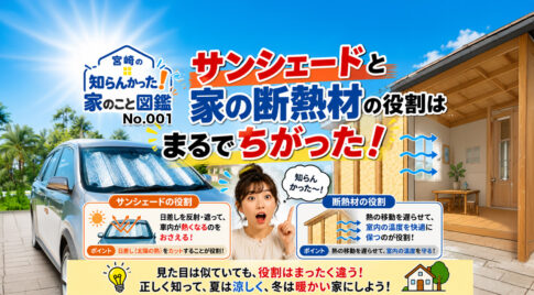知らんかった！家のこと図鑑 No.001｜車のサンシェードと住宅の断熱材は役割がまるで違った！｜ほんみや宮崎