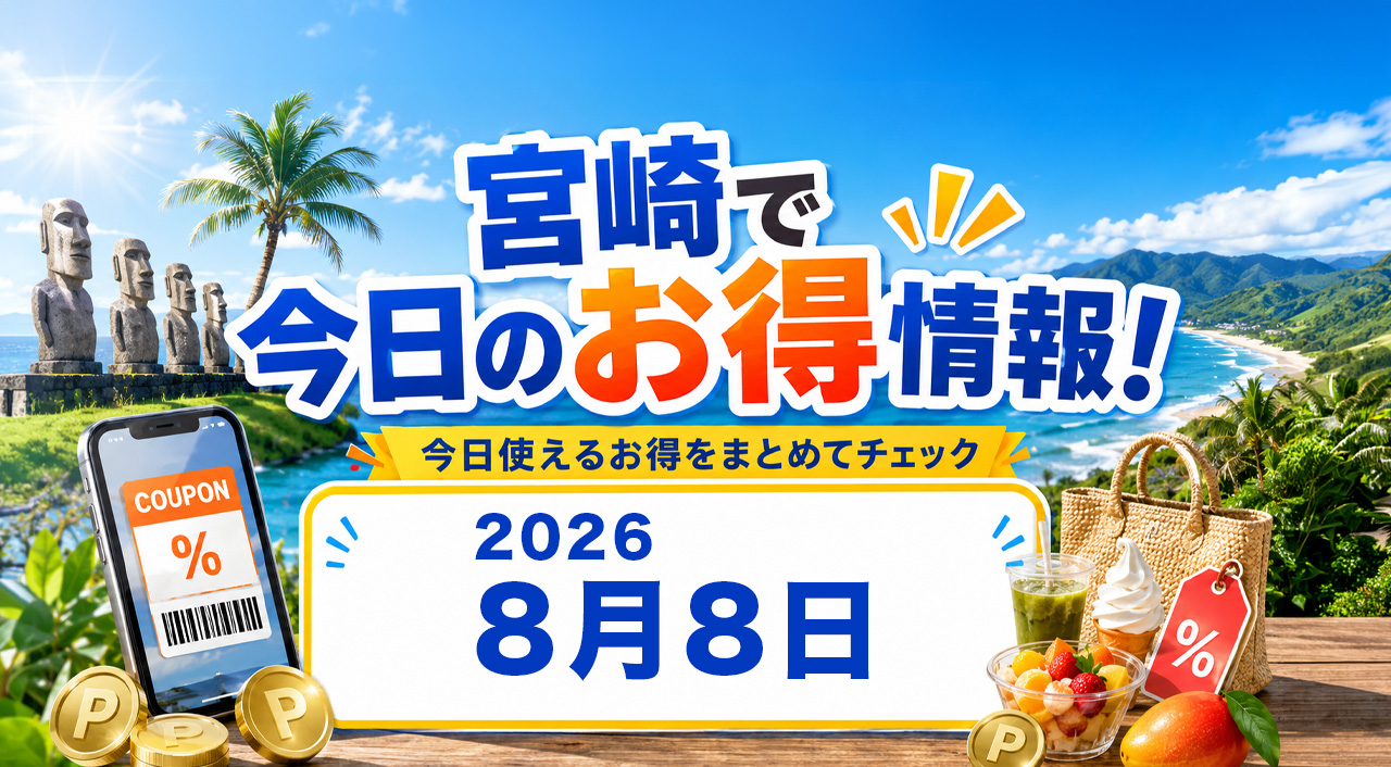 【宮崎】8月8日のお得情報｜セブン30円引き最終日！ファミマ45％増量・ローソン無料券も｜ほんみや宮崎