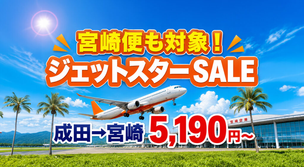 【宮崎2026】ジェットスター「スーパースターセール」開催中！成田→宮崎が片道5,190円から|｜ほんみや宮崎